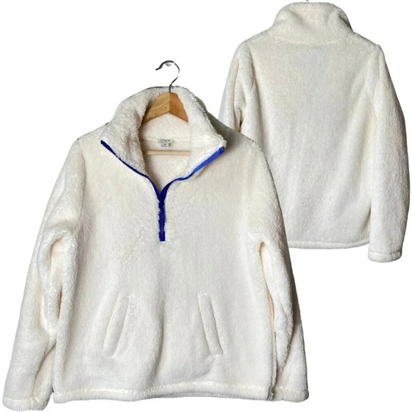 NWOT J. Crew Factory Womens XS Long Sleeve Half-Zip Sherpa Pullover Jacket White - Picture 2 of 16